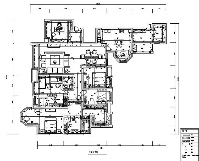 [四川]精致优雅住宅设计施工图（附效果图）-平面尺寸图