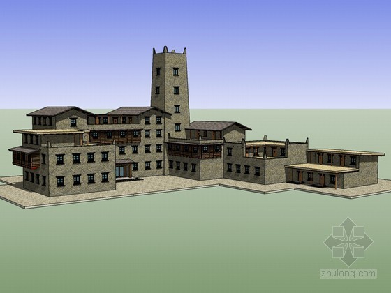 西藏旅馆模型资料下载-藏式旅馆SketchUp模型下载
