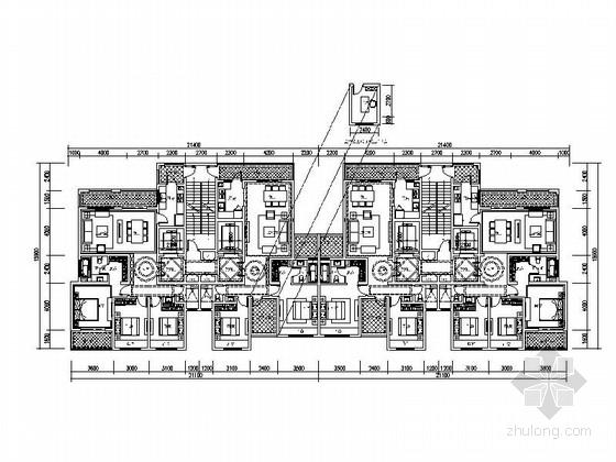 一梯两户高层住宅CAD图资料下载-某高层住宅小区两梯两户平面图（120 142平米）
