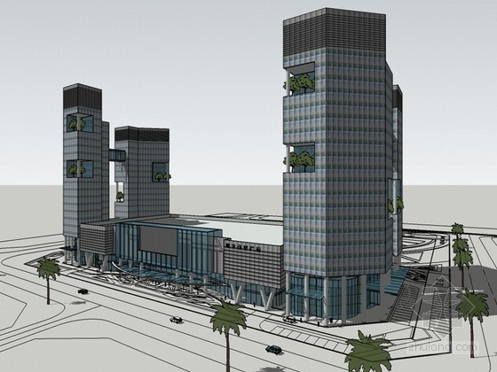 广场设计sketchup资料下载-生活广场建筑SketchUp模型下载