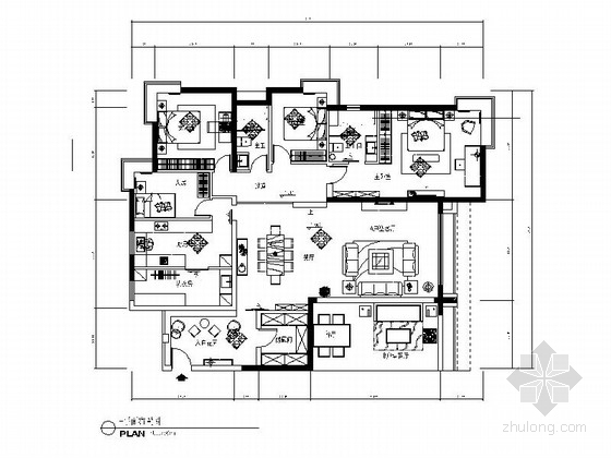 上海滩花园洋房建筑图资料下载-[宁波]电梯花园洋房现代风格四居室装修施工图