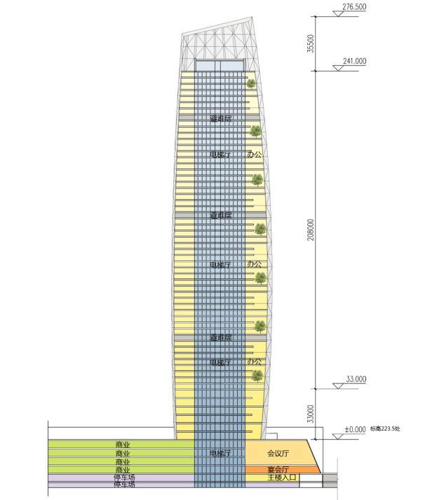 [重庆]超高层生长形态商业综合体建筑设计方案文本（含CAD）-超高层生长形态商业综合体建筑剖面图