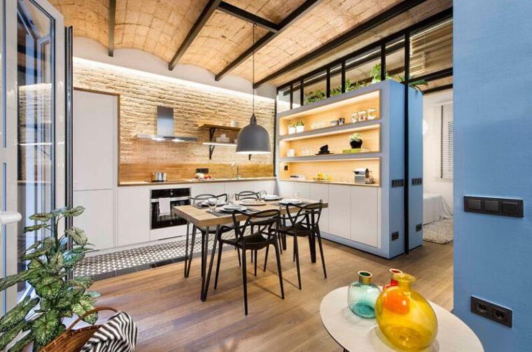 带厨房的公寓设计资料下载-西班牙清爽工业风格的公寓