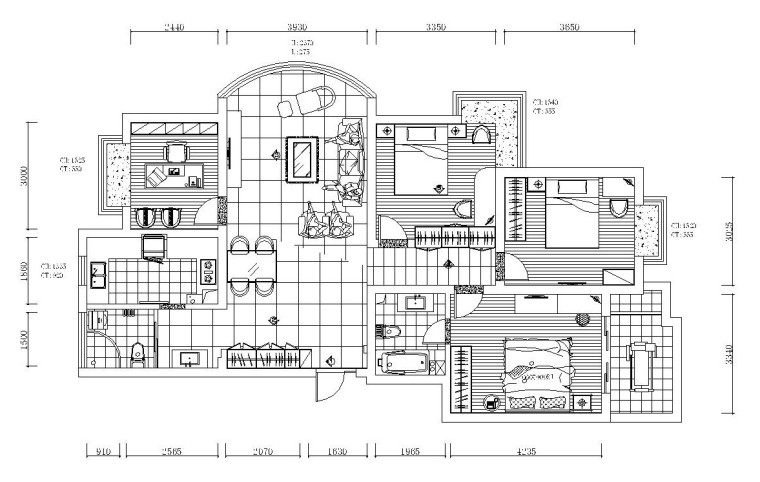 超现代风格三室二厅装修施工图设计（附效果图）-立面索引图