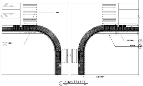 [浙江]城市中心主干道生态道路景观带改造设计全套施工图-交叉路口人行道铺装设计详图