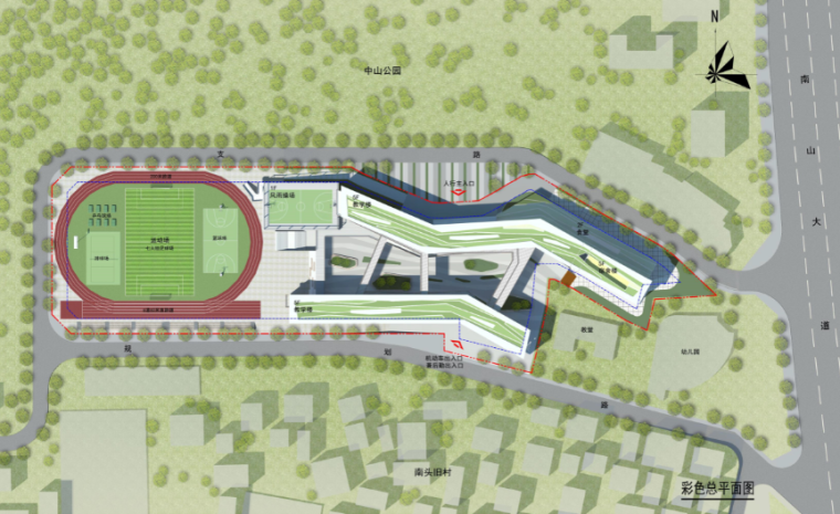 [广东]南头城小学建筑设计方案文本-彩色总平面图