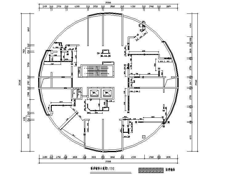 [江西]国际金融办公空间设计施工图（附效果图）-新建墙体示意图