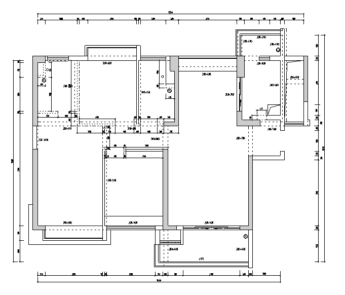 古典风格三居室住宅设计施工图（附效果图+模型）-拆除墙体图