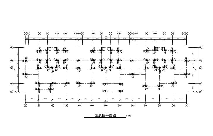 [山东]地上7层异形柱框架结构安置房结构施工图（CAD、24张）-屋顶柱平面图