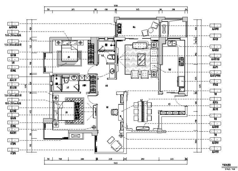 客厅吊顶结构资料下载-[湖北]大润发汽车新城B户型样板房设计施工图（附效果图）
