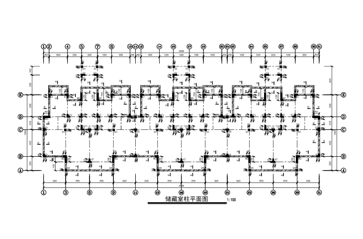 [山东]地上7层异形柱框架结构安置房结构施工图（CAD、24张）-储藏室柱平面图