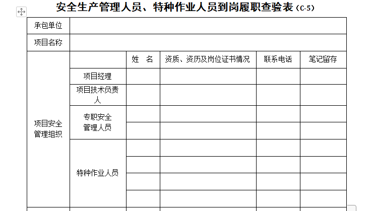 安全生产履职资料下载-安全生产管理人员、特种作业人员到岗履职查验表