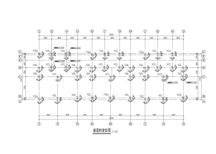 知名地产3层复式别墅建筑结构施工图2013-首层柱定位图