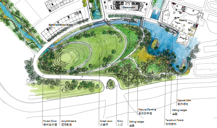 [上海]现代风格自然生态大学校园景观规划设计方案-圆形剧场