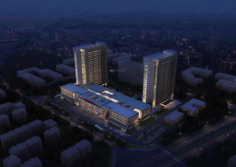 [四川]某人民医院方案建筑设计文本（PPT+2014年）-夜晚 鸟瞰图