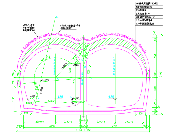 城市地铁工程施工工艺工法（PDF，167页）-正线双联拱 B-B 断面