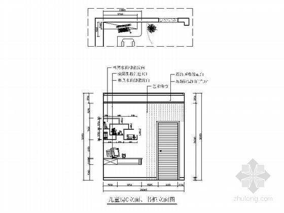 [香港]私人屋苑简欧风情三层别墅样板间装修施工图（含效果）书房立面图