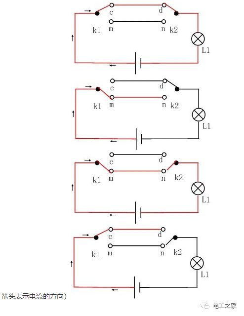 防火卷帘电路图资料下载-详解双控 三控 多控开关电路图