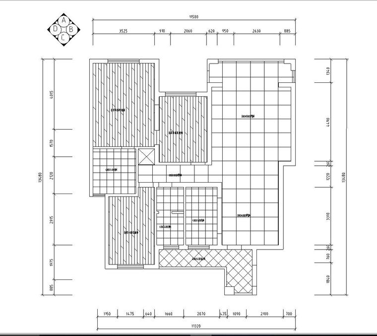 现代风格2居130平米施工图设计（CAD+实景图）-地面铺装图