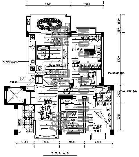 三房两卫户型施工图资料下载-三室二厅两卫装修图
