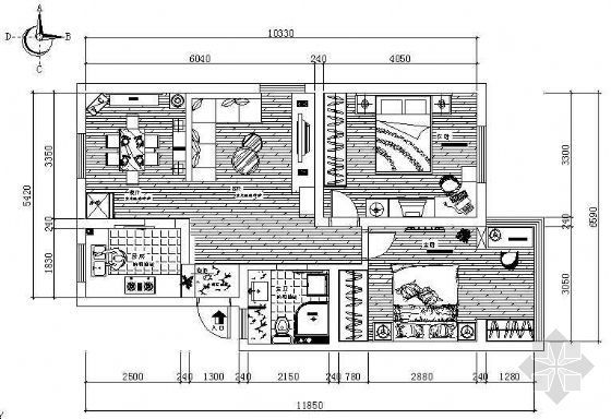 室内家装装修标准施工图资料下载-二室两厅家装装修图