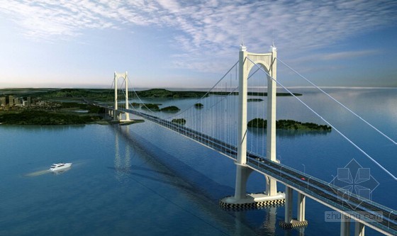 方案三效果图:860米跨径悬索桥