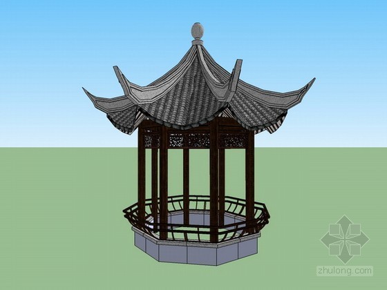 八角亭CAD结构图资料下载-八角亭sketchup模型下载