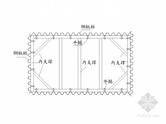 钢板桩内支撑节点设计图资料下载-19m高钢板桩围堰平面示意图（含断面图 立面图）