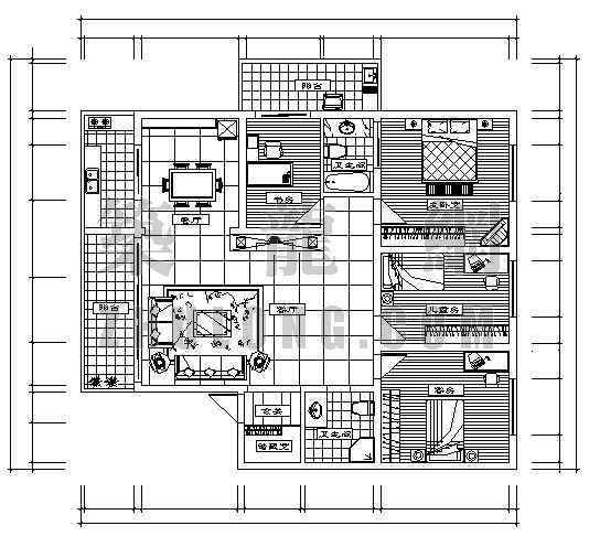 500平建筑户型图资料下载-四室户型图