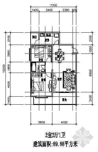 88平米装修图资料下载-两室两厅一厨一卫89.88平方米