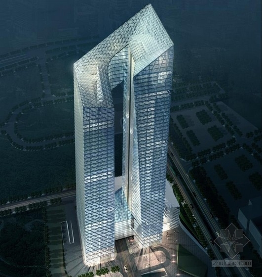 超高层办公楼建筑出图资料下载-[深圳]超高层分离双塔对置式摩天企业办公楼建筑设计方案文本