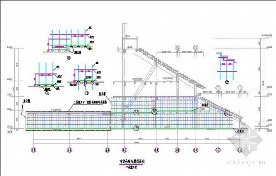 [上海]框架结构体育场高大模板施工方案（附CAD支模图纸）-西立面二层施工图 