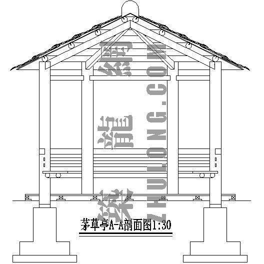 钢结构圆形茅草屋施工图资料下载-茅草亭施工图
