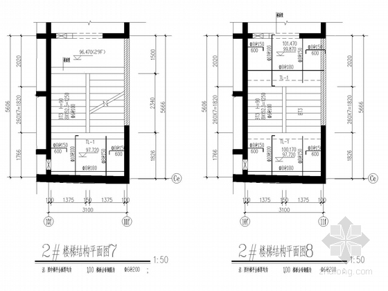 29层圆弧形框筒公寓式写字楼结构施工图-楼梯平面图