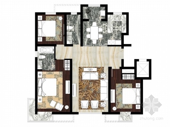 样板房概念图资料下载-[宁夏]高档商务风格三居室样板房室内方案图