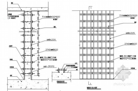 模板支设CAD图资料下载-剪力墙胶合板模板支设示意图