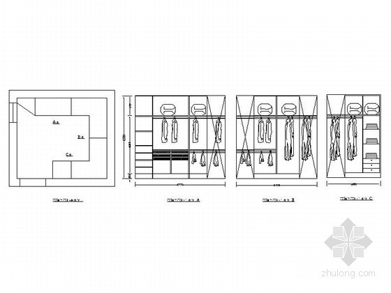 各种不同房间衣柜平立面cad图块 