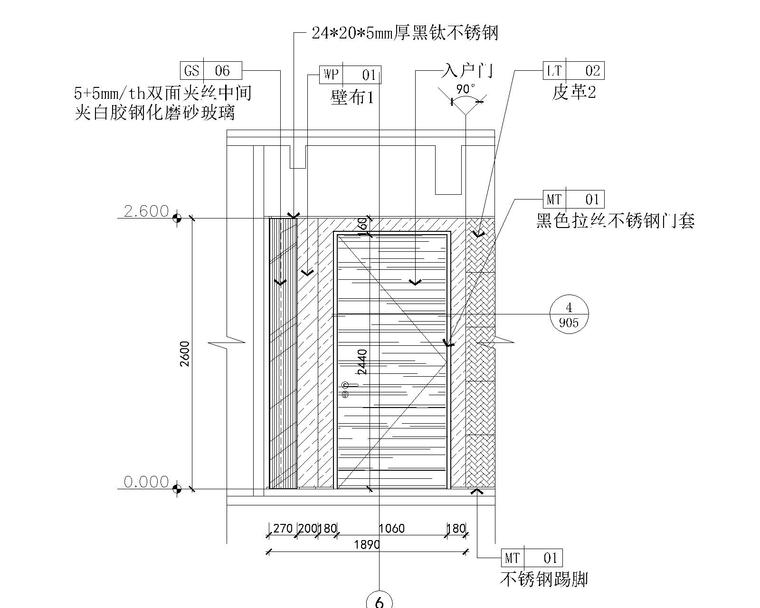 [李玮珉]深圳湾一号-豪华两居室样板间室内装修设计施工图（CAD）-8玄关立面展开图