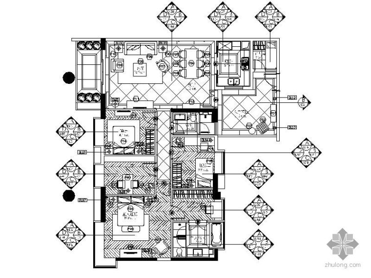 广州建筑户型平面图资料下载-[广州]标准化样板房B户型四居室施工图