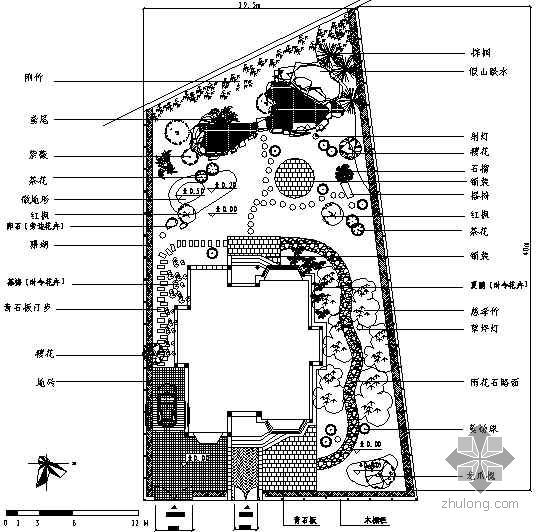 日本庭院式别墅平面图资料下载-某别墅庭院植物配置平面图