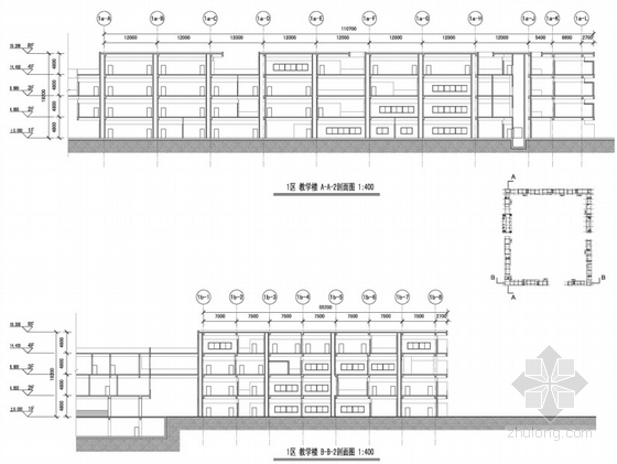 [上海]大型中学校区规划及单体设计方案文本-校区剖面图