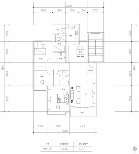多层一梯两户三室资料下载-板式多层一梯两户三室一厅二卫户型图(143/143)