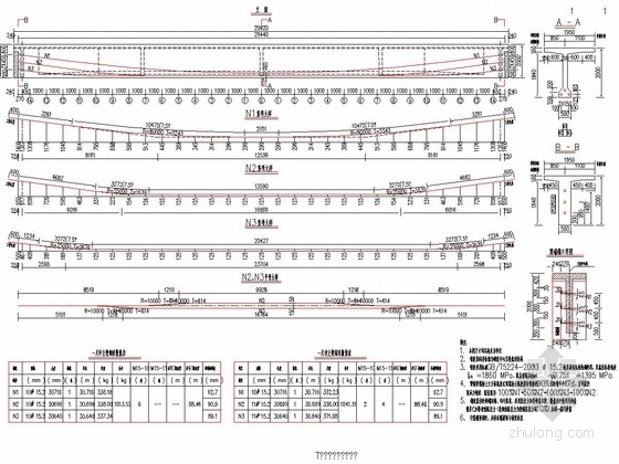 [重庆]2014年设计高速公路预应力刚构(连续）T梁简支T梁通用图315张（含公用构造）-T梁预应力钢束布置图 