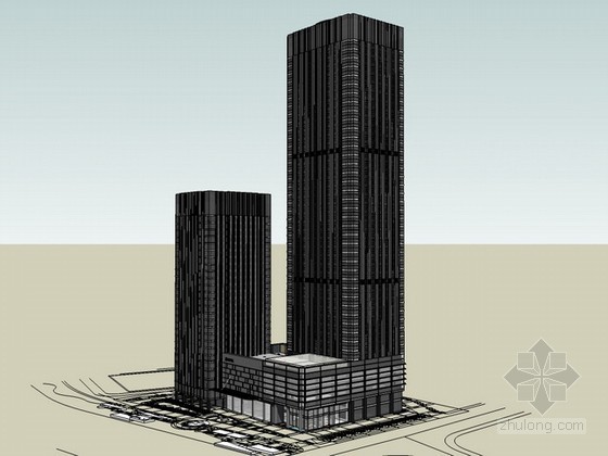 商用办公综合体资料下载-高层办公酒店综合体建筑sketchup模型下载