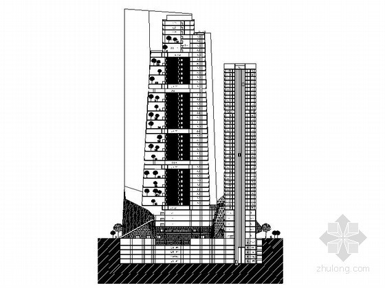 中庭办公建筑图资料下载-某四十八层超高层办公楼建筑分析图（198米）