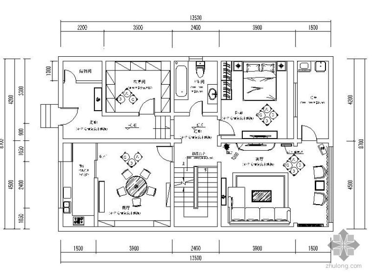 山东现代别墅建筑图资料下载-[山东]别墅一层设计图（含效果）