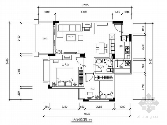 简约空间装饰资料下载-[广东]小巧简约两居室室内装修施工图