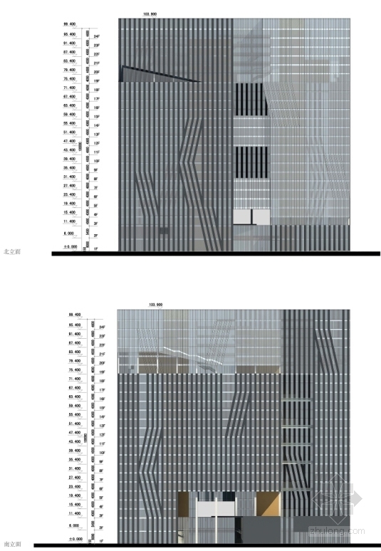 [深圳]24层双筒结构知名电子企业研发大厦建筑设计方案文本（含CAD 多媒体）-24层双筒结构知名电子企业研发大厦立面图