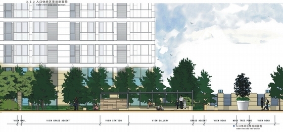 [浙江]“织锦”创意主题人才公寓景观规划设计-入口景观剖面