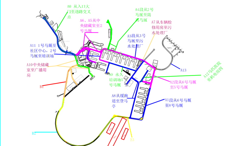 广州香港马会马匹运动训练场施工组织设计-市政工程一区道路布置图